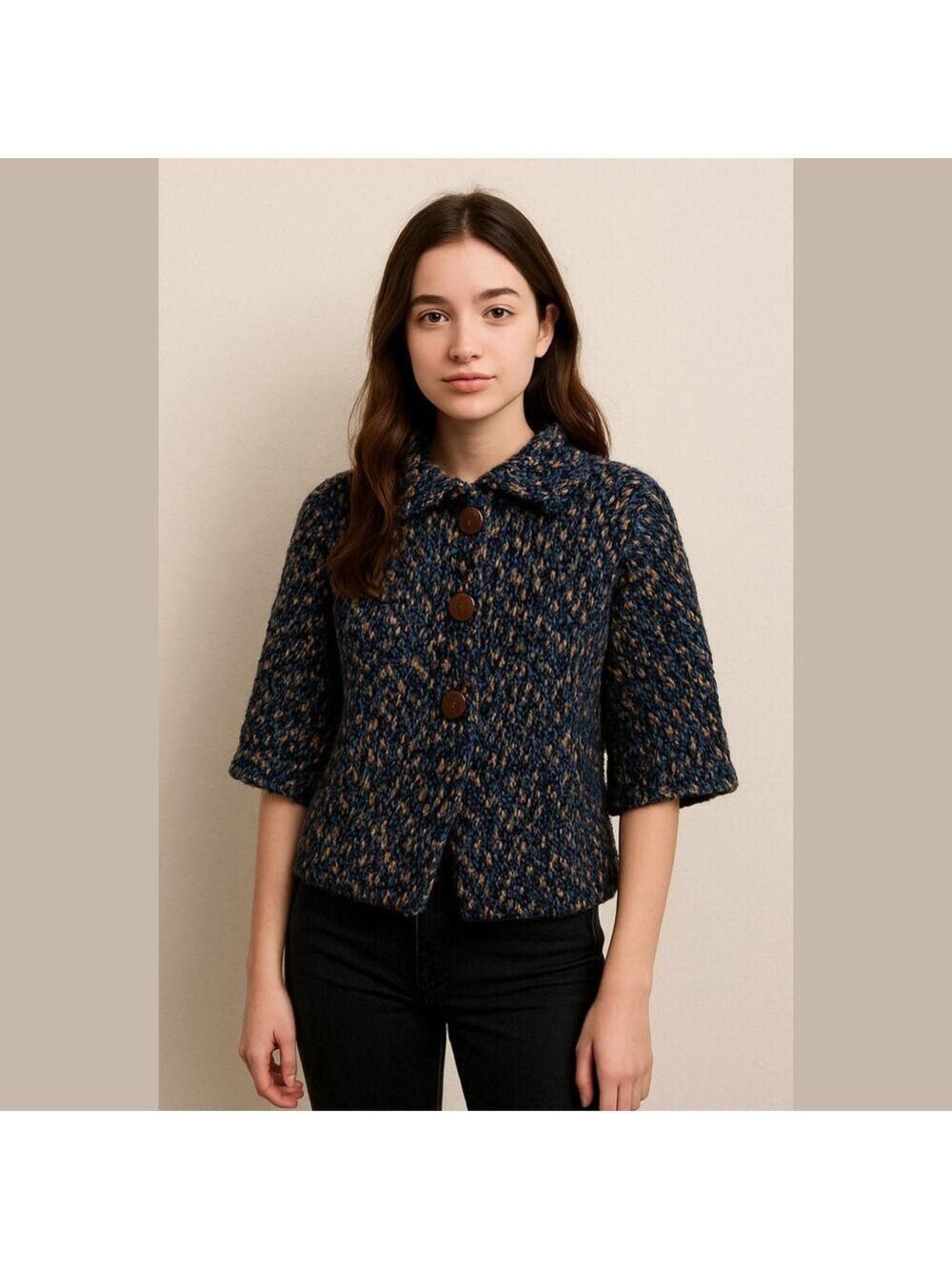 Vintage Chunky Knit Cardigan Button Detail Open Style